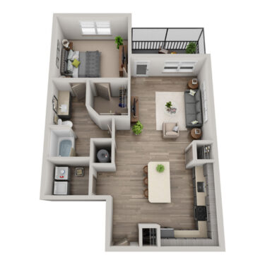 Rendering of the Bliss floor plan with 1 bedroom[s] and 1 bathroom[s] at Solaya