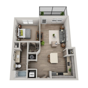 Rendering of the Amore floor plan with 1 bedroom[s] and 1 bathroom[s] at Solaya